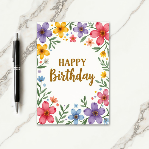 Gold Floral Birthday Card