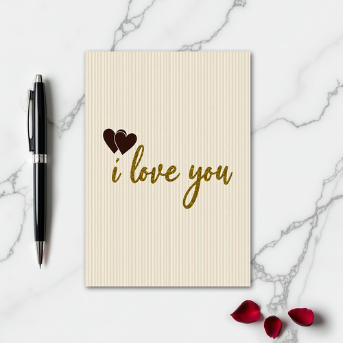 Gold Glitter I Love You Hearts Card