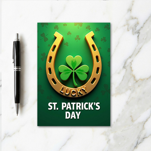 Gold Horseshoe Lucky St Patricks Card