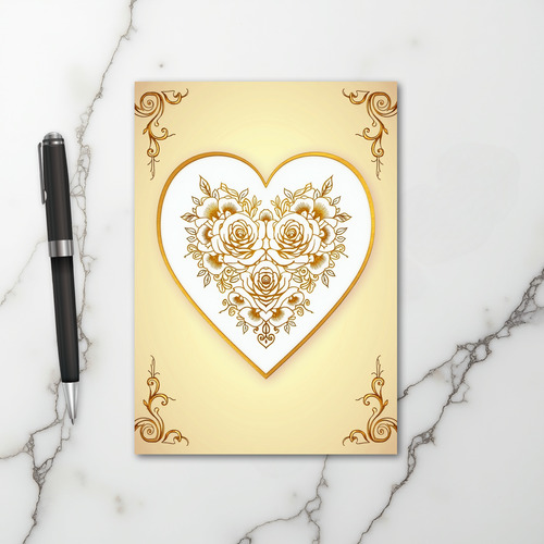 Gold Roses Heart Love Card