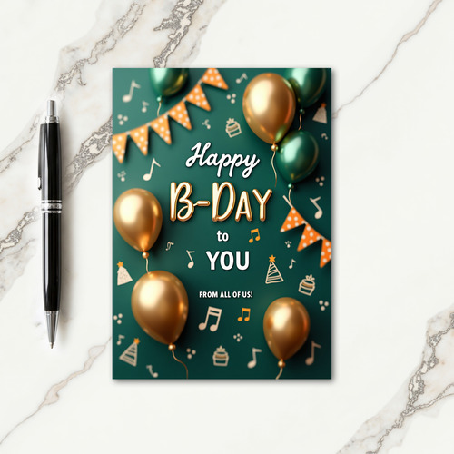 Gold Teal Birthday Card