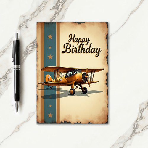 Golden Airplane Happy Birthday Card