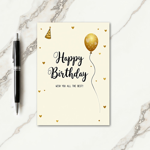 Golden Balloon Birthday Card