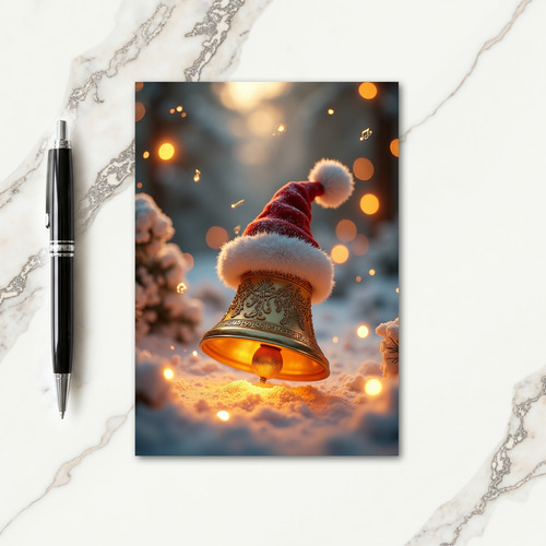 Golden Bell Snowy Christmas Card