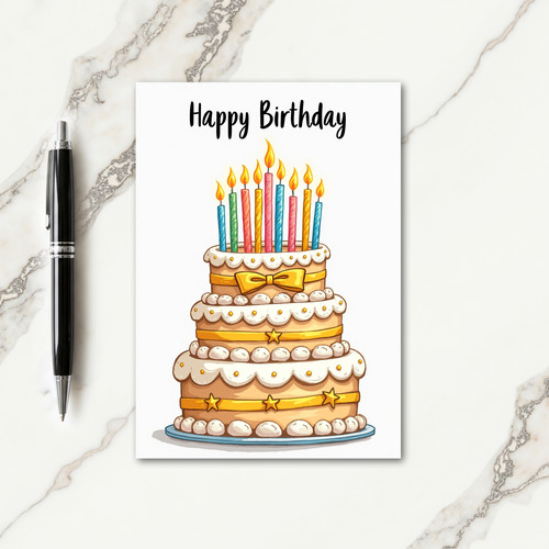 Golden Birthday Cake Card