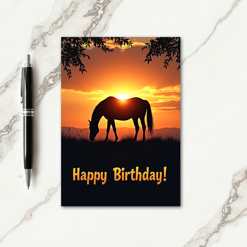 Golden Birthday Horse Sunset Card