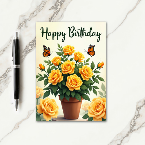 Golden Birthday Rose Pot Card