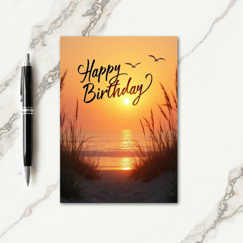 Golden Birthday Sunset Ocean Card