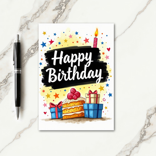 Golden Cake Birthday Card
