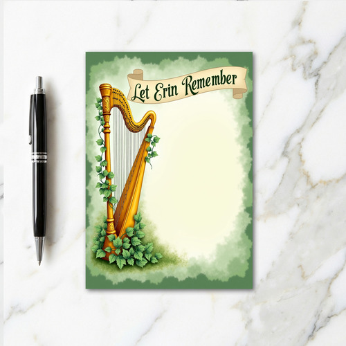 Golden Celtic Harp Remember Card