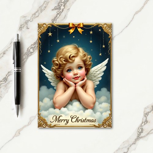Golden Cherub Holiday Card