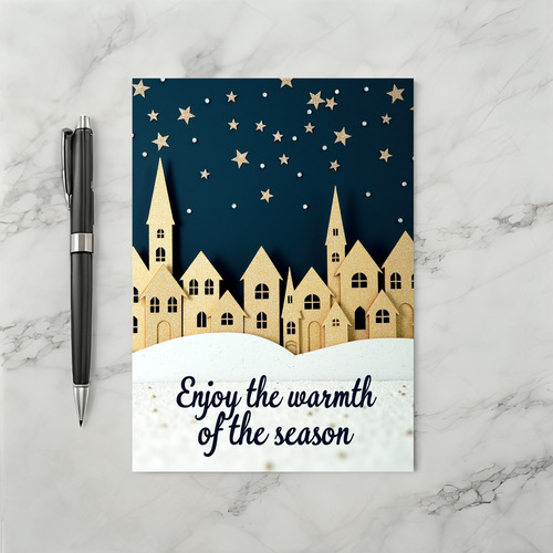Golden Christmas Village Card