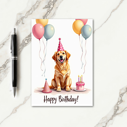 Golden Dog Birthday Hat Card