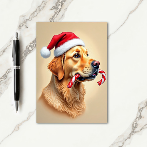 Golden Dog Christmas Hat Card