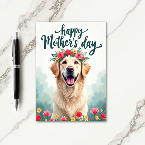 Golden Dog Mothers Day Floral Card