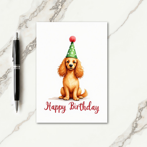 Golden Dog Party Hat Card
