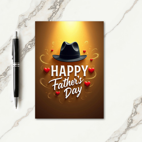 Golden Fathers Day Fedora Card