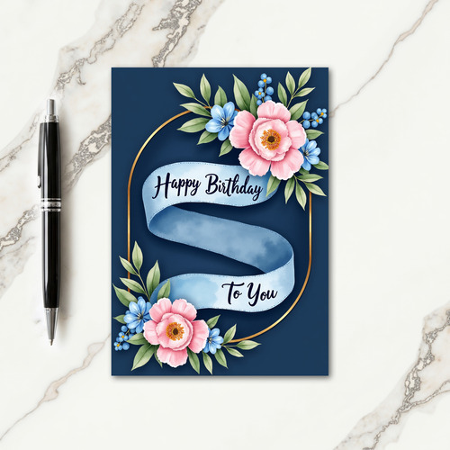 Golden Frame Blossom Birthday Card
