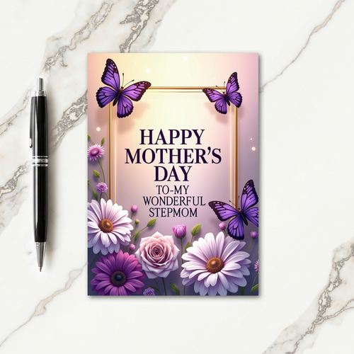 Golden Frame Mothers Day Step Mom Card