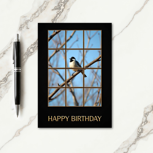 Golden Framed Bird Birthday Card