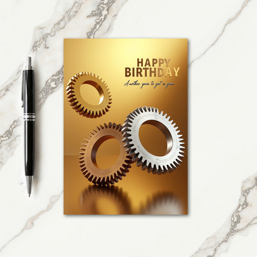 Golden Gear Birthday Card