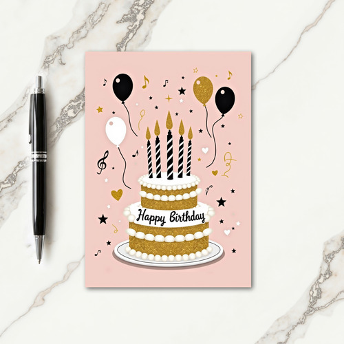 Golden Glitter Birthday Card