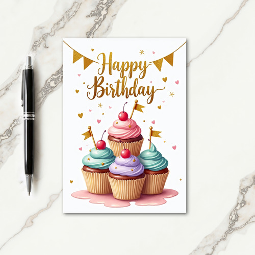 Golden Happy Birthday Card