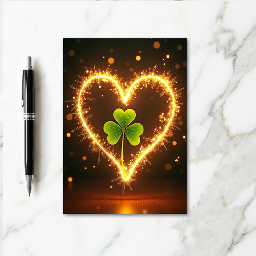 Golden Heart Clover Luck Card