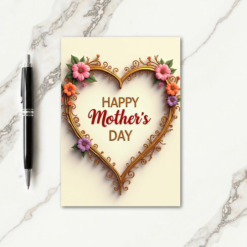 Golden Heart Floral Mother Card