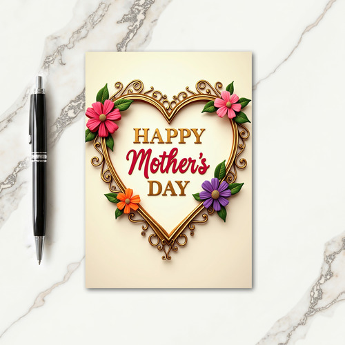 Golden Heart Mothers Day Card