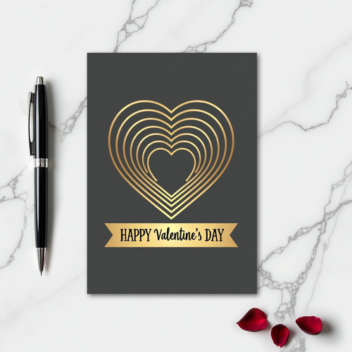 Golden Heart Pattern Valentine Card
