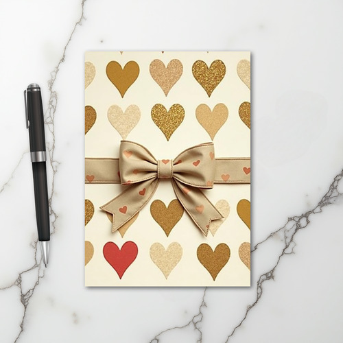 Golden Hearts Glitter Bow Card