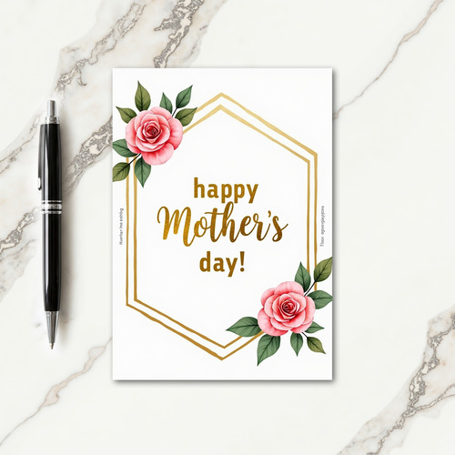 Golden Hexagon Floral Art Card