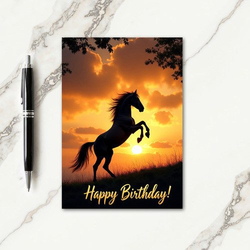 Golden Horse Birthday Card