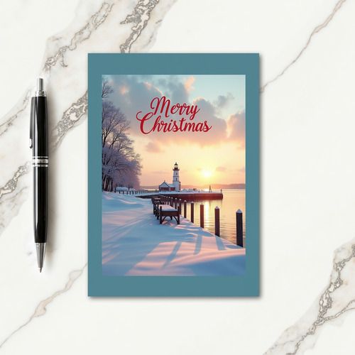Golden Lighthouse Christmas Card