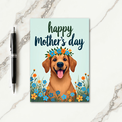 Golden Puppy Flower Crown Card