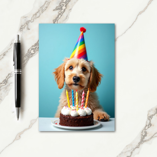 Golden Puppy Party Hat Card