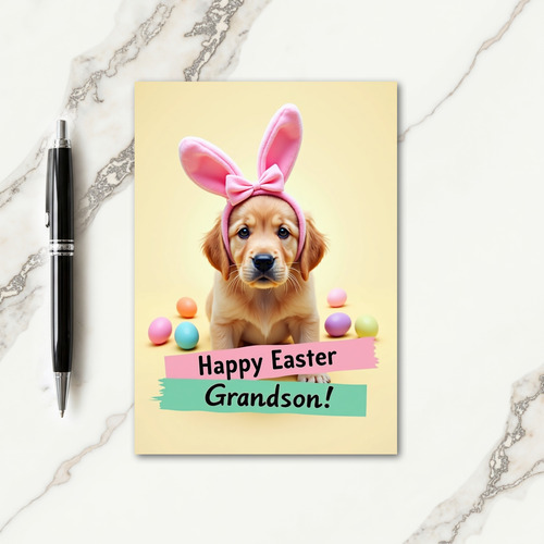 Golden Puppy Pastel Eggs Easter Card