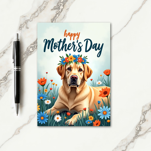 Golden Retriever Floral Crown Card