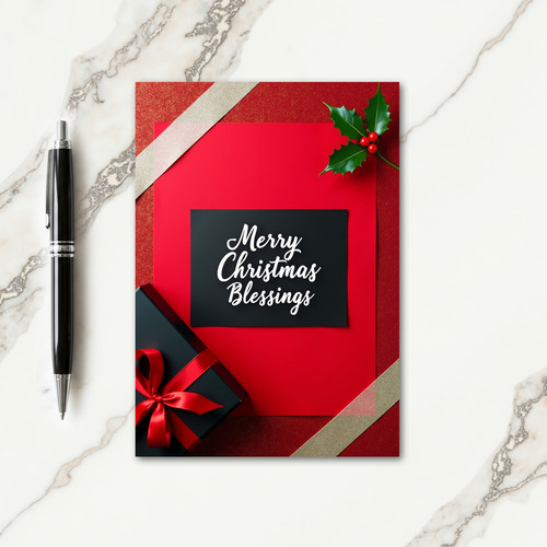Golden Ribbon Christmas Blessings Card