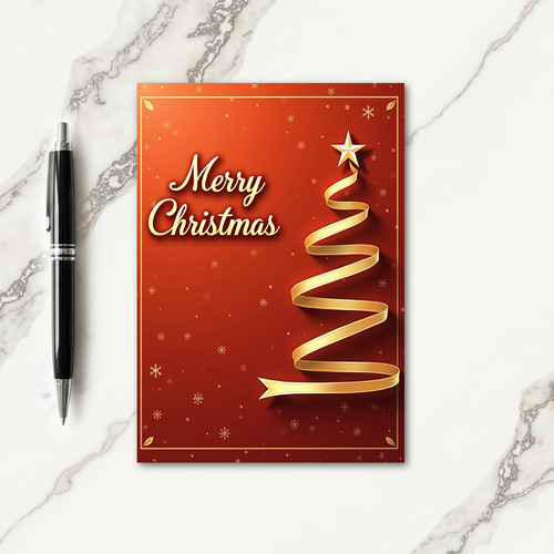 Golden Ribbon Christmas Card