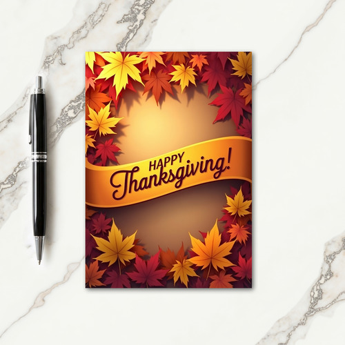 Golden Ribbon Thanksgiving Wishes Card
