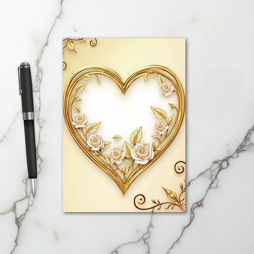 Golden Rose Heart Love Card