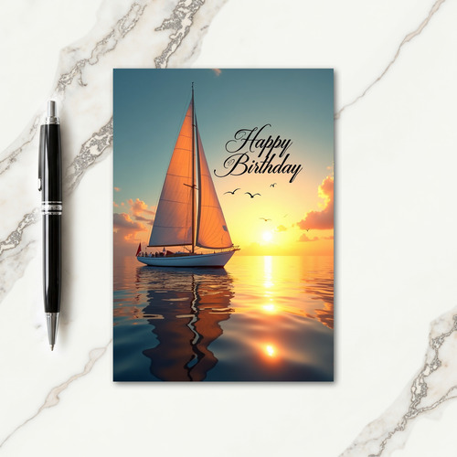 Golden Sailboat Birthday Card