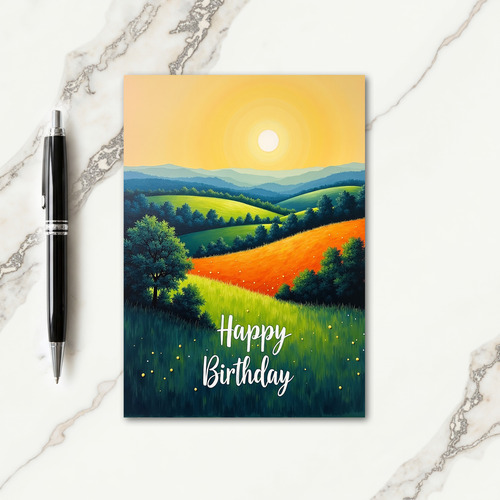 Golden Sun Birthday Landscape Card