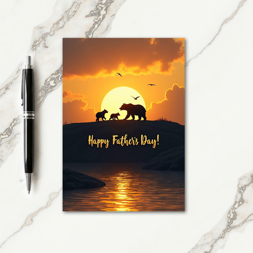 Golden Sunset Bears Fathers Day Card