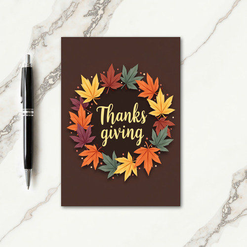 Golden Thanksgiving Wreath Card