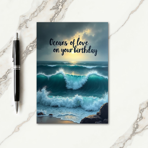 Golden Wave Birthday Card