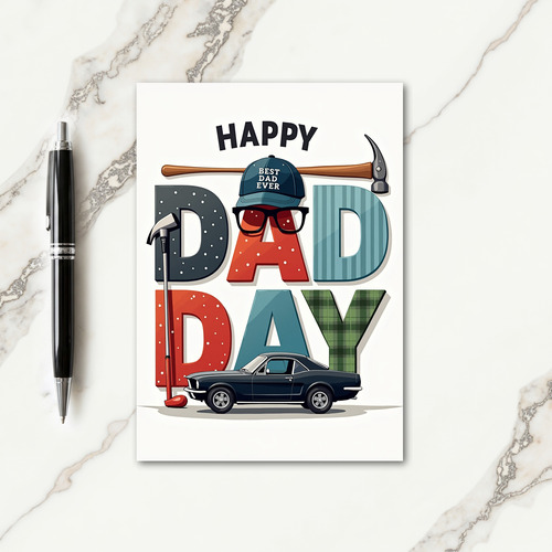 Golfing Dad Day Illustration Card