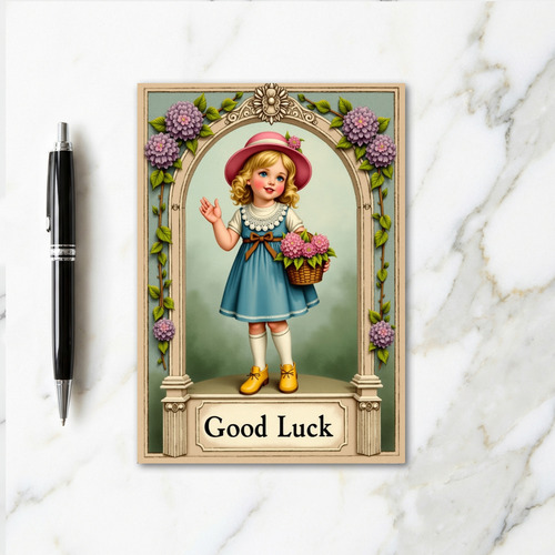 Good Luck Girl Waving Card